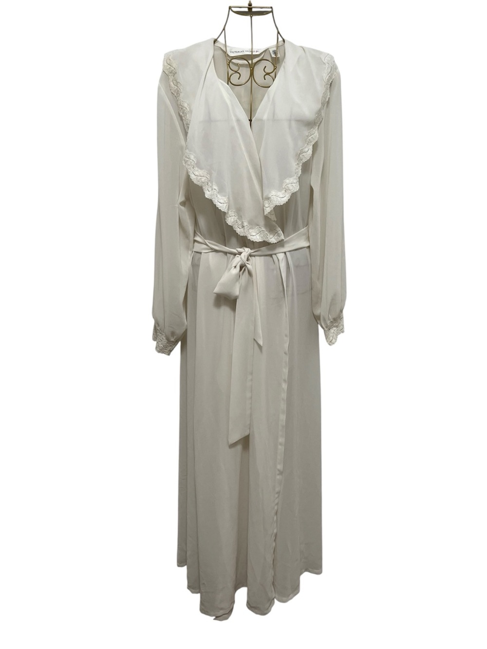 Victoria’s Secret Vintage 90s Ivory Sheer Robe Lace Collar Size M/L
